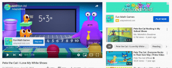 Monster video advertisement; monster in front of a chalk board asking children to click.